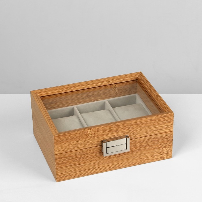 Подставка для часов, браслетов, дерево, 3 места 16,5&times;11,8&times;7,5 см, цвет серый