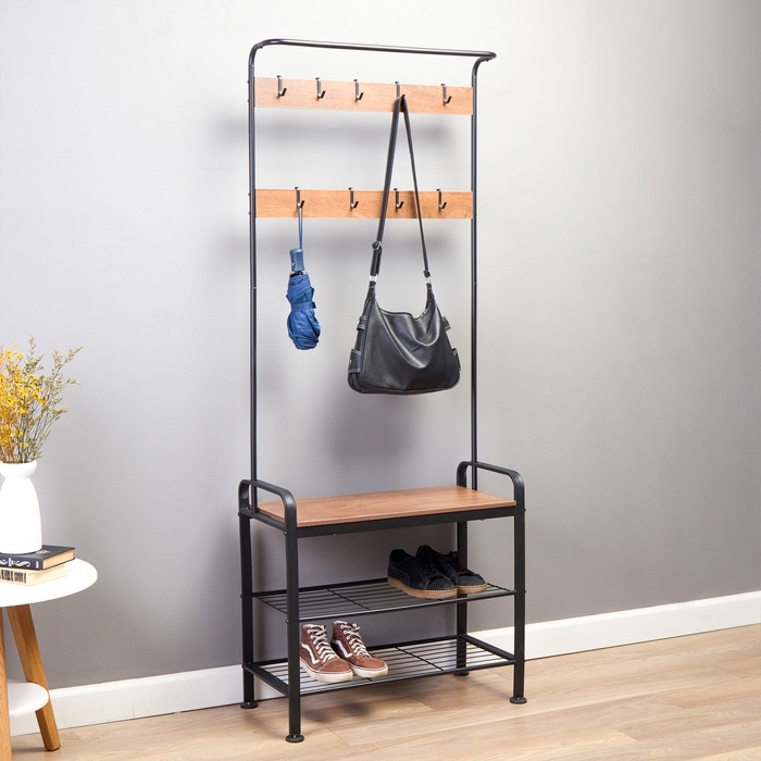 Прихожая София, с обувницей, с крючками, напольная, 1841×345×721 мм, Рустик Браун, Чёрный Прихожая София, с обувницей, с крючками, напольная, 1841×345×721 мм, Рустик Браун, Чёрный