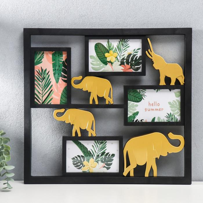 Фоторамка пластик на 4 фото 10х15 см Фоторамка пластик на 4 фото 10х15 см "Четыре золотых слона" чёрный 39х42 см