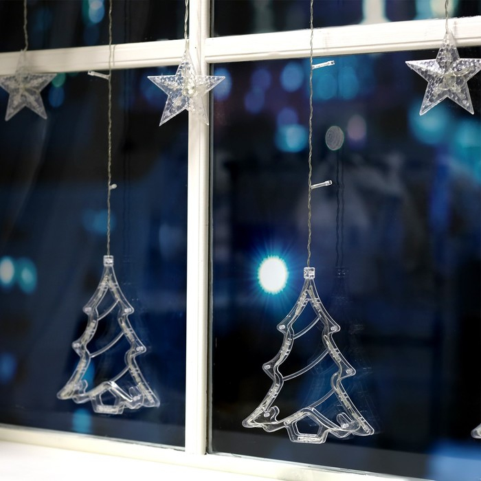 Гирлянда &laquo;Бахрома&raquo; 2.4 &times; 0.9 м с насадками &laquo;Ёлки&raquo;, IP20, прозрачная нить, 138 LED, свечение белое, 8 режимов, 220 В