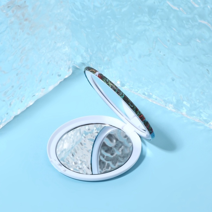 Зеркало складное (2) с/увел ПЛЯЖ d7.5см пластик/бумага цветы пакет QF