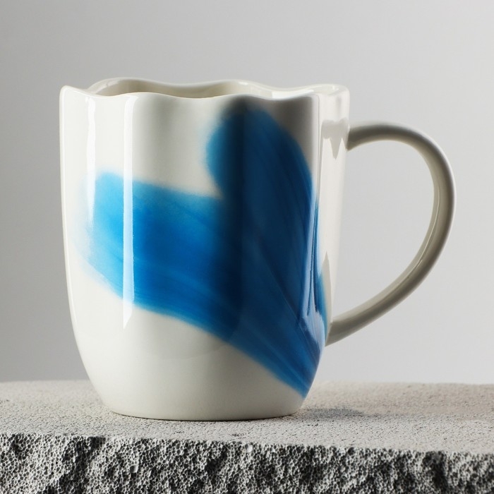 Кружка керамическая неровный край «Разводы», 350 мл, цвет голубой Кружка керамическая неровный край «Разводы», 350 мл, цвет голубой