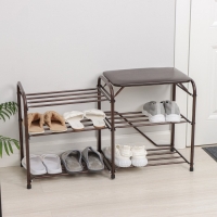 Подставка для обуви с сиденьем «Дубль», 3 полки, цвет медный антик Подставка для обуви с сиденьем «Дубль», 3 полки, цвет медный антик