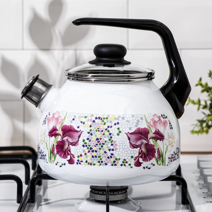 Чайник со свистком &laquo;Мозаика&raquo;, 3 л, фиксированная ручка, индукция, цвет белый