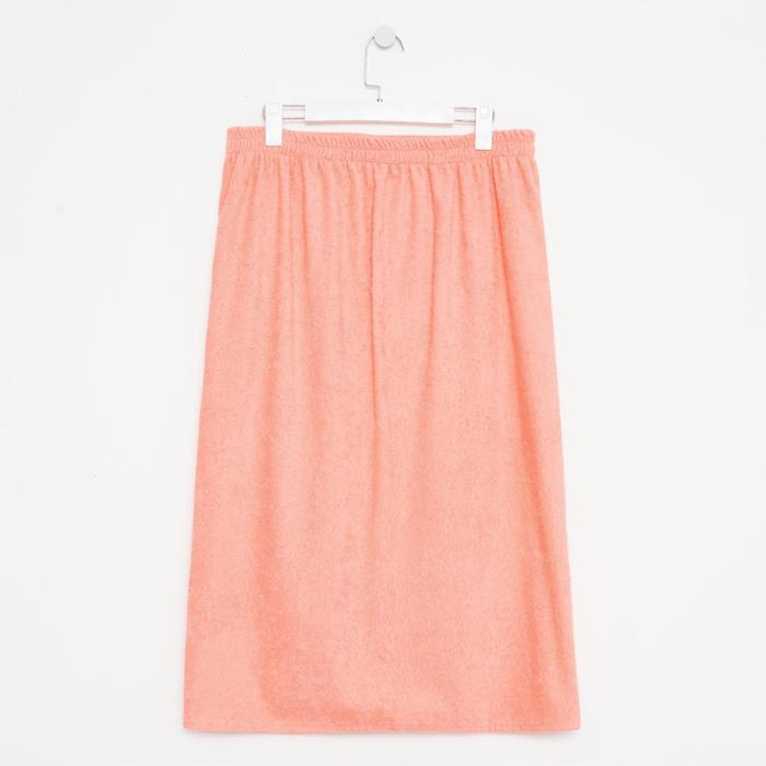 Килт женский для бани и сауны, цвет персиковый вышивка Снеговик, размер 80х150&plusmn;2 см, махра 300г/м 100% хлопок