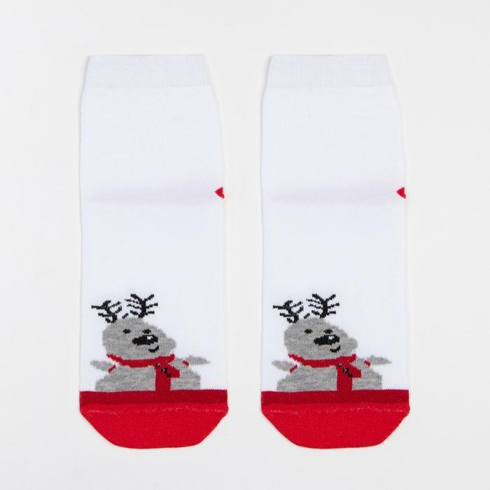Носки детские &laquo;Олень&raquo; цвет белый/красный, размер 20-22