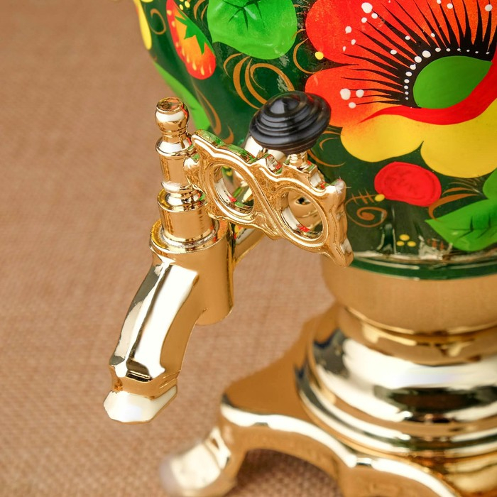 Набор &laquo;Маки на зелёном&raquo;, жёлудь, 3 предмета, самовар 3 л, заварочный чайник 0,7 л, поднос