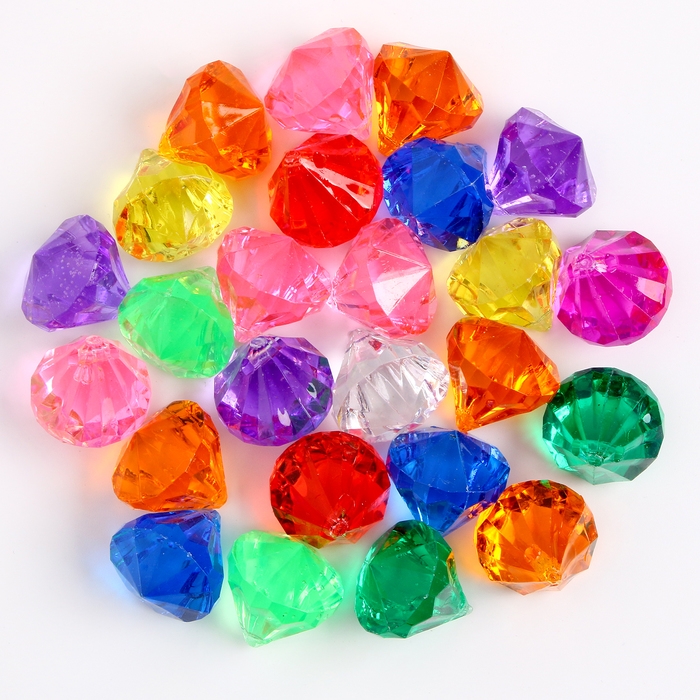 Кристаллы пластиковые декоративные, набор 25 шт., размер 1 шт. &mdash; 3 &times; 2,2 см, цвет МИКС