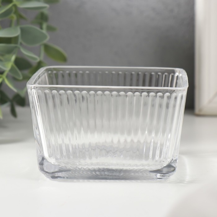 Подсвечник стекло на 1 свечу Подсвечник стекло на 1 свечу "Квадратный ребристый" прозрачный 9х9х5,5 см