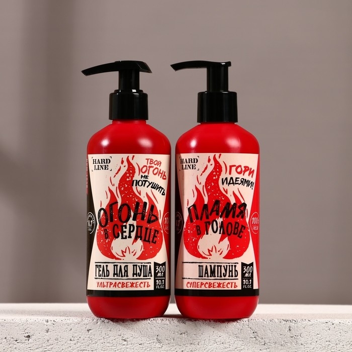 Подарочный набор косметики Подарочный набор косметики "Огонь в сердце", шампунь для волос и гель для душа, 2 х 300 мл, HARD LINE