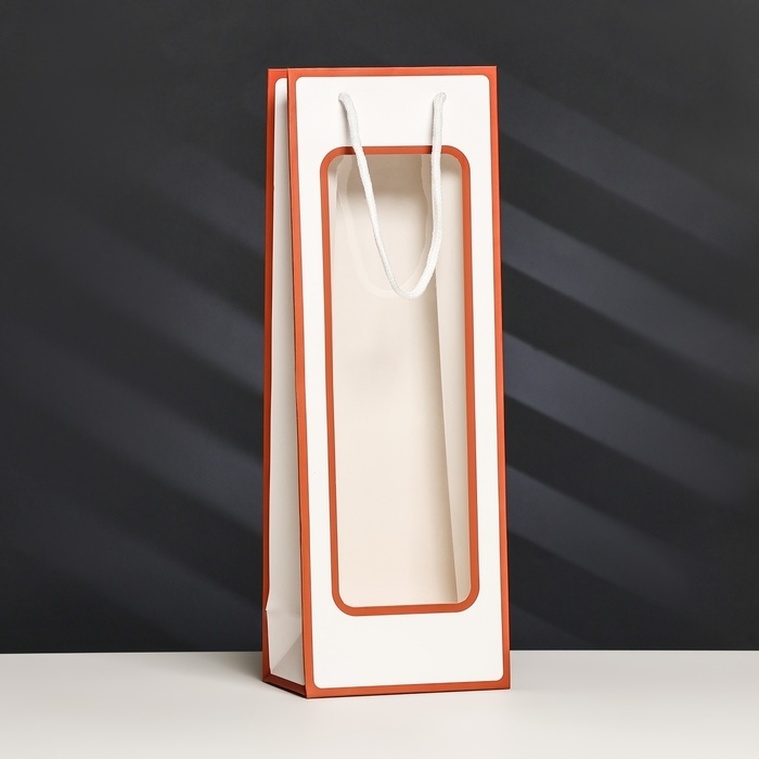 Пакет-переноска для цветов с PVC окном, 12,5 &times; 8,5 &times; 36 см, белый с каймой