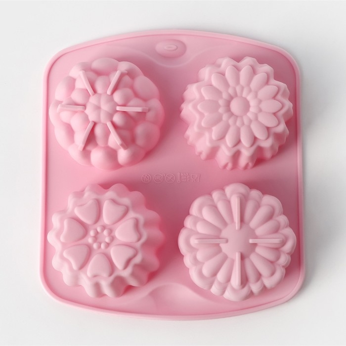 Форма для выпечки Доляна «Цветы. Цветочная долина», силикон, 14×16 см, 4 ячейки, цвет МИКС Форма для выпечки Доляна «Цветы. Цветочная долина», силикон, 14×16 см, 4 ячейки, цвет МИКС