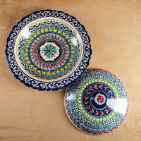 Блинница Риштанская Керамика "Цветы", 37 см, синий Блинница Риштанская Керамика "Цветы", 37 см, синий