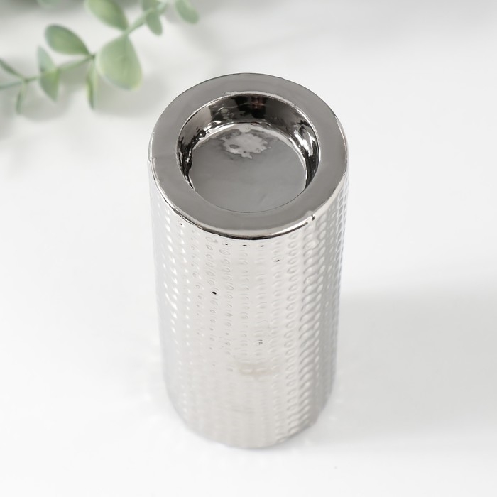 Подсвечник керамика на 1 свечу "Капли воды" d=4 см серебро 6,5х6,5х14,5 см