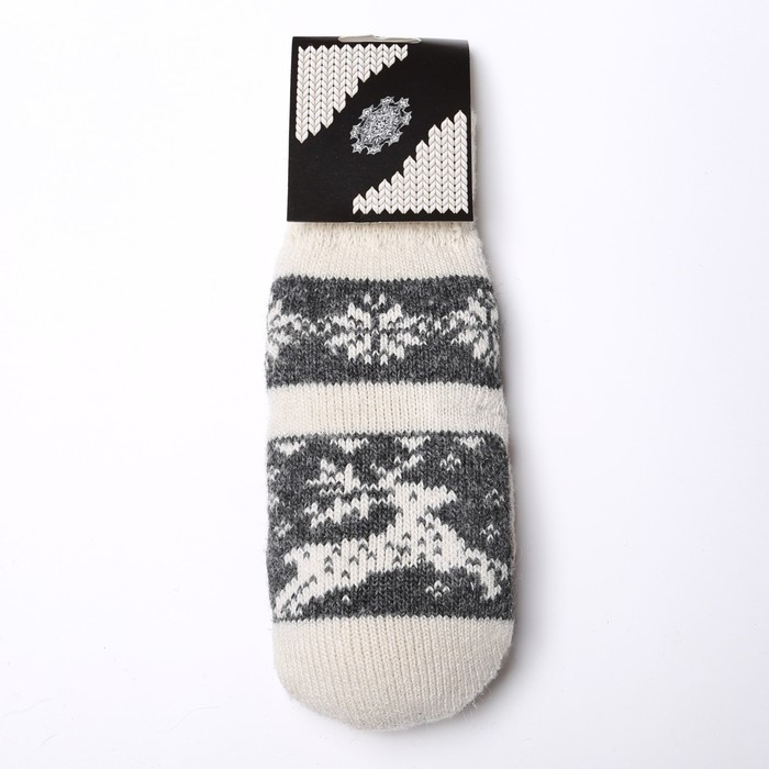 Новый год. Варежки женские шерстяные, цвет белый/серый, размер 20-22