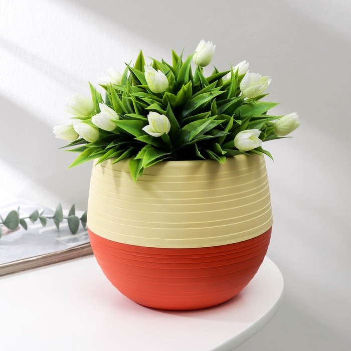 Горшок для цветов с поддоном &laquo;Япония&raquo;, 1,2 л, цвет бежево-коралловый