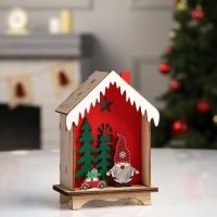 Светодиодная фигура &laquo;Домик с зелёными ёлками&raquo; 10.6 &times; 15 &times; 5.5 см, дерево, батарейки LR1130х3 (в комплекте), свечение тёплое белое