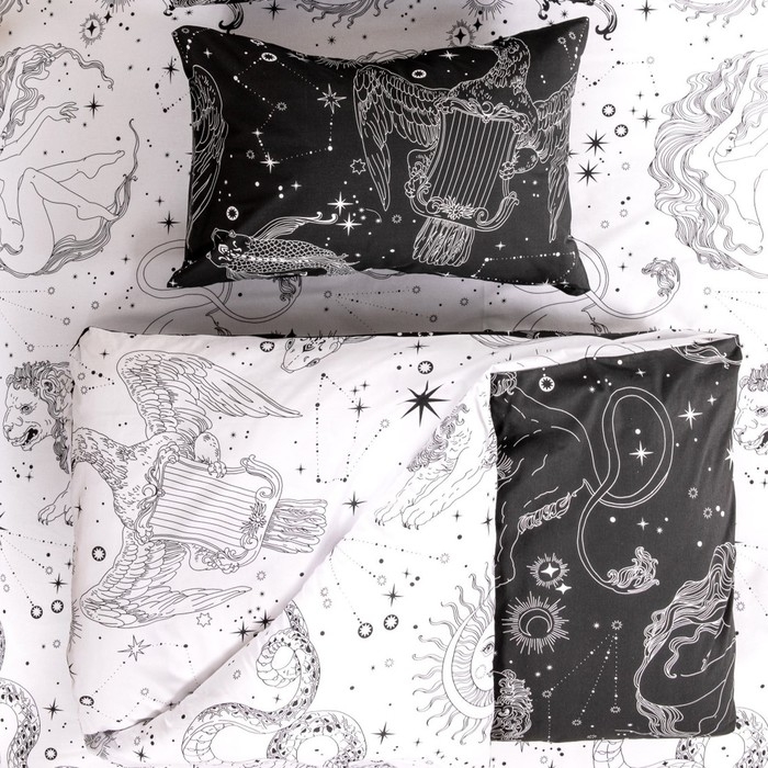 Постельное бельё 1,5сп Ночь Нежна &laquo;Таро&raquo;, 145х215см, 145х215см, 70х70см 2шт, поплин, хлопок, 110гр