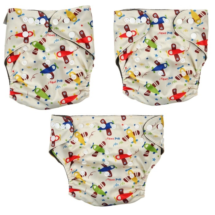 Многоразовый подгузник &laquo;Самолеты&raquo;, 3-15 кг, угольно-бамбуковая ткань, разноцветный, Крошка Я