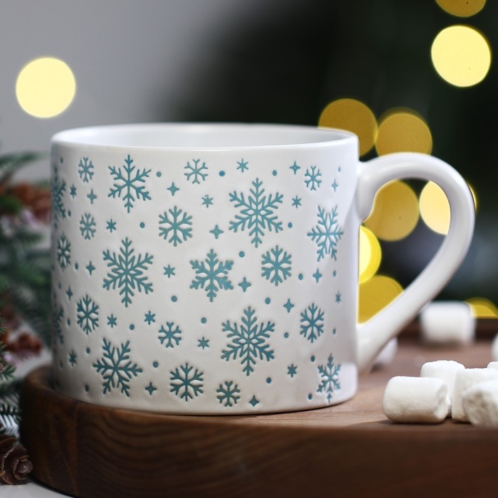 Новый год! Кружка новогодняя керамическая &laquo;Снежинки&raquo;, 320 мл, цвет белый