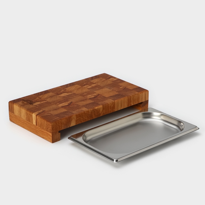 Доска разделочная Magistro, дуб, с металлической гастроёмкостью, 30,5&times;16,5&times;5 см, в крафтовой коробке