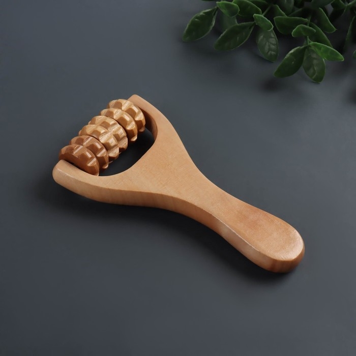 Массажёр роликовый, деревянный, с ручкой, универсальный, 14,5 × 8 × 3 см, 3 барабана Массажёр роликовый, деревянный, с ручкой, универсальный, 14,5 × 8 × 3 см, 3 барабана