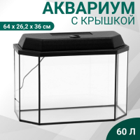 Аквариум "Панорамный" с крышкой, 60 литров, 64 х 26,2 х 36 см, чёрный