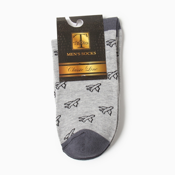 Носки мужские "Самолёты", цвет серый, размер 27