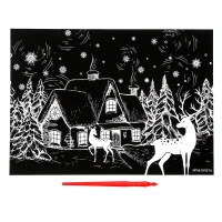 Гравюра «Новый год! Зимний пейзаж», с эффектом «золото», А4 Гравюра «Новый год! Зимний пейзаж», с эффектом «золото», А4