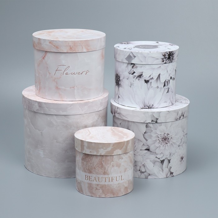 Набор шляпных коробок 5 в 1, упаковка подарочная, «Нежность», 13 х 14 ‒ 19.5 х 22 см Набор шляпных коробок 5 в 1, упаковка подарочная, «Нежность», 13 х 14 ‒ 19.5 х 22 см