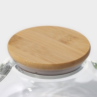 Чайник заварочный стеклянный с бамбуковой крышкой и металлическим фильтром BellaTenero &laquo;Эко&raquo;, 600 мл, 18&times;12&times;10 см