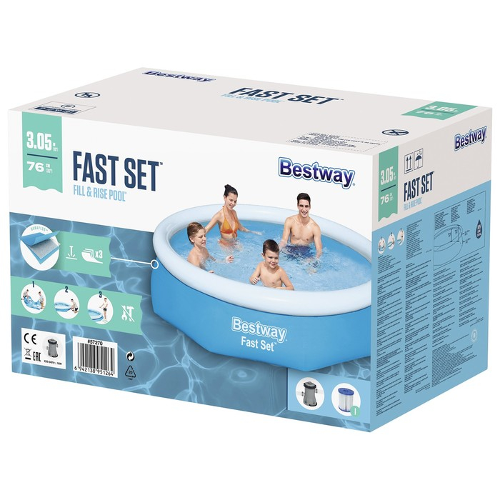 Бассейн надувной Fast Set, 305 х 76 см, фильтр-насос, от 6 лет, 57270 Bestway