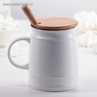 Кружка керамическая с деревянной крышкой и ложкой «Морская», 400 мл, рисунок МИКС Кружка керамическая с деревянной крышкой и ложкой «Морская», 400 мл, рисунок МИКС