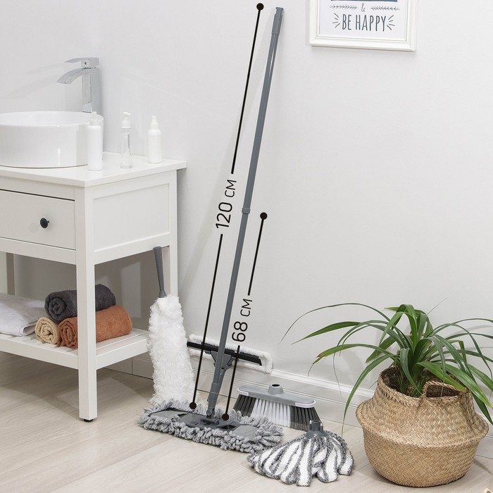 Комплект для уборки Raccoon &laquo;Универсальный&raquo;, 6 предметов: насадка моп, флаундер для швабры с насадкой, метла, окномойка, щётка для пыли и черенок.