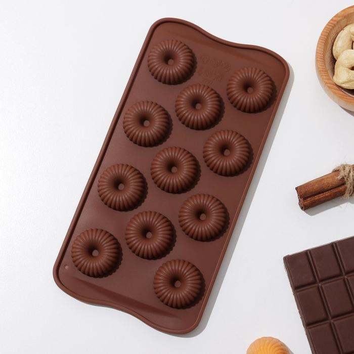 Форма для конфет и шоколада Доляна «Колечко.Риб», силикон, 21×10,5×1,8 см, 11 ячеек, цвет коричневый Форма для конфет и шоколада Доляна «Колечко.Риб», силикон, 21×10,5×1,8 см, 11 ячеек, цвет коричневый