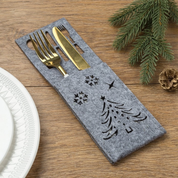 Новый год. Набор конвертов для столовых приборов Доляна Новый год. Набор конвертов для столовых приборов Доляна "Новый год", цвет серый - 4 шт.