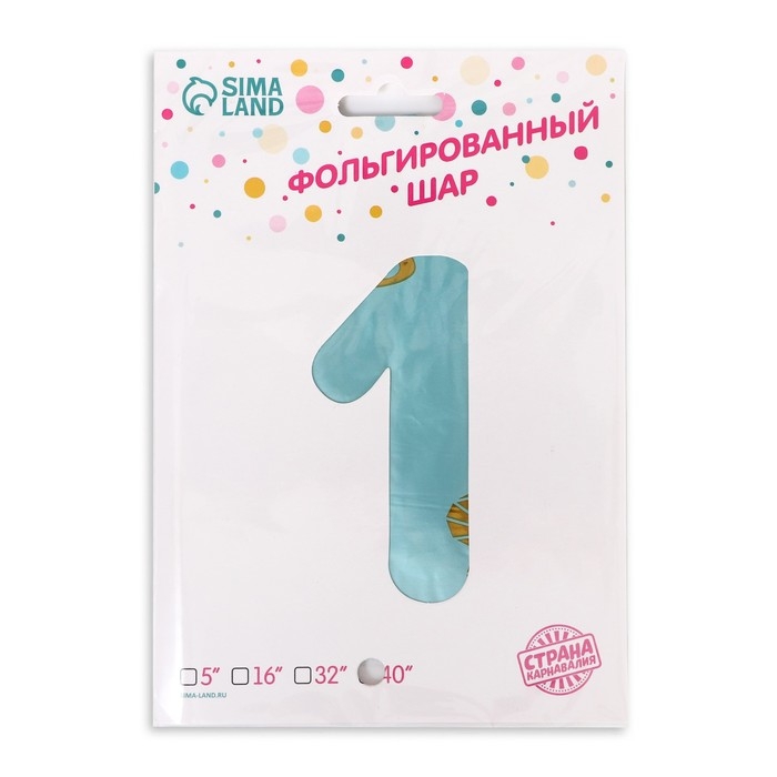 Шар фольгированный 34" &laquo;Цифра 1 с коронами&raquo;, цвет голубой