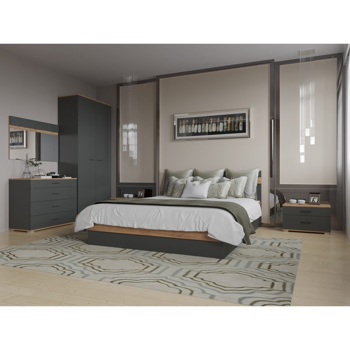 Тумба прикроватная Афина, 602х426х390, Дуб крафт золотой/Антрацит