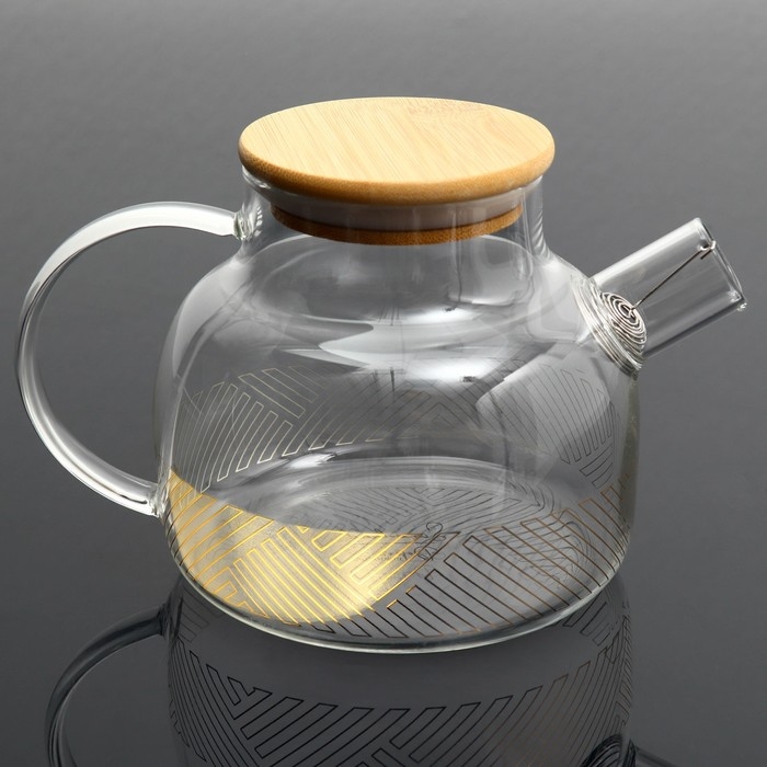Чайник стеклянный заварочный с бамбуковой крышкой &laquo;Геометрия&raquo;, 1000 мл
