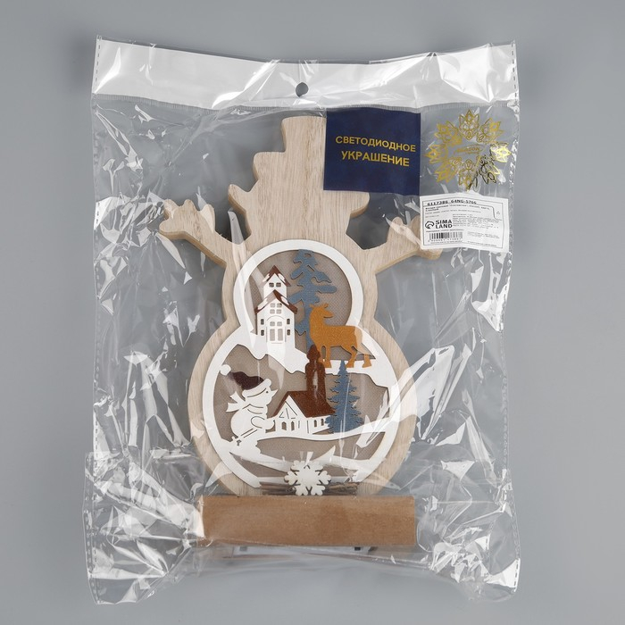 Светодиодная фигура &laquo;Снеговичок&raquo; 12 &times; 23 &times; 5 см, дерево, батарейки АААх2 (не в комплекте), свечение тёплое белое