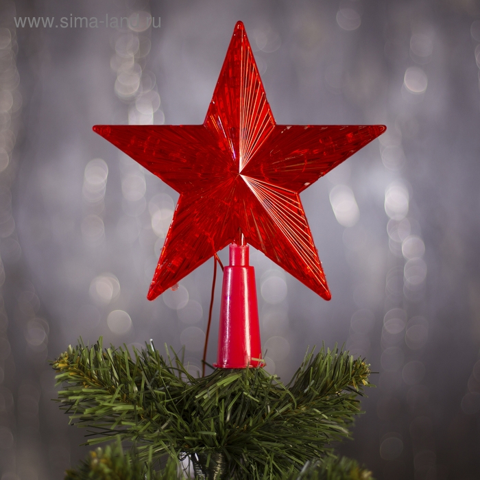 Светодиодная верхушка на ёлку &laquo;Звезда красная&raquo; 15 см, 10 LED, провод 2 метра, 220 В, свечение красное