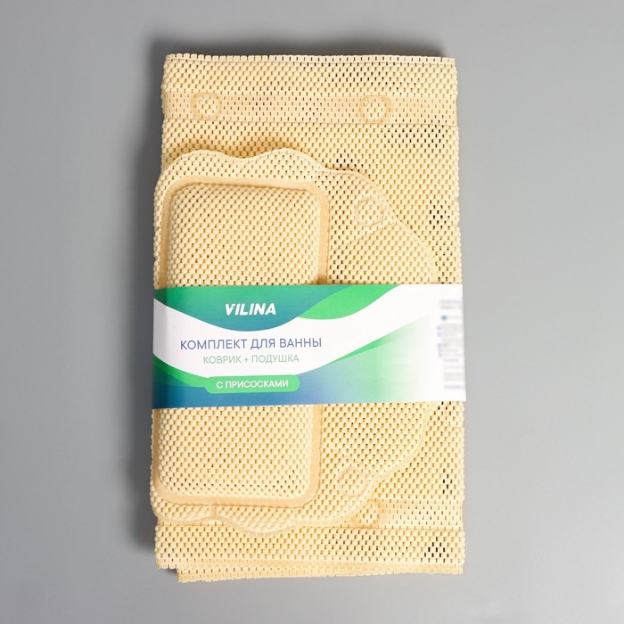 SPA-коврик для ванны с подушкой на присосках &laquo;Лотос&raquo;, коврик 89&times;44 см, цвет бежевый