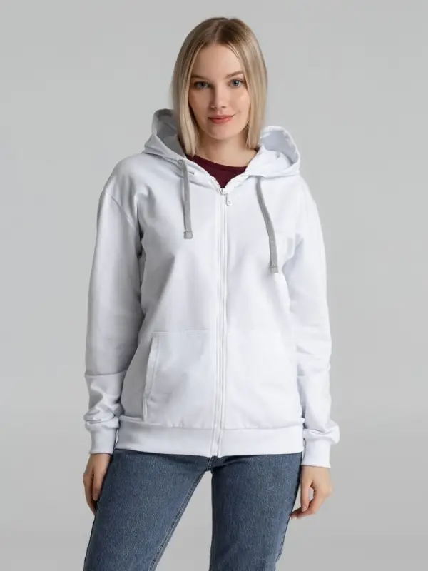 Толстовка на молнии с капюшоном Unit Siverga белая, размер XS