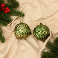 Набор шаров пластик d-8 см, 2 шт "Ширин" волна, зелёно-золотой Набор шаров пластик d-8 см, 2 шт "Ширин" волна, зелёно-золотой