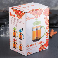 Чайник заварочный френч - пресс Доляна &laquo;Гарсон&raquo;, 800 мл, стекло, цвет голубой