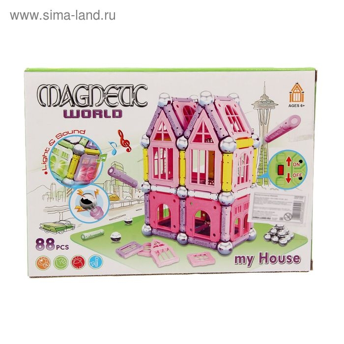 Конструктор магнитный &laquo;Дом&raquo;, световые и звуковые эффекты, 88 деталей