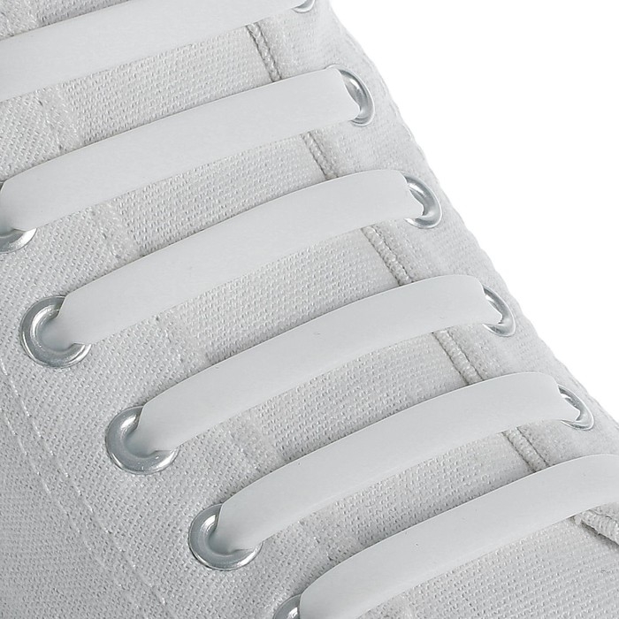 Набор шнурков для обуви, 6 шт, силиконовые, плоские, 13 мм, 9 см, цвет белый