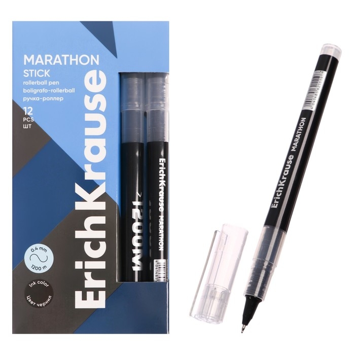Ручка-роллер ErichKrause Marathon Stick, узел 0.5 мм, чернила чёрные, мягкое и тонкое письмо, длина линии письма 1200 метров Ручка-роллер ErichKrause Marathon Stick, узел 0.5 мм, чернила чёрные, мягкое и тонкое письмо, длина линии письма 1200 метров