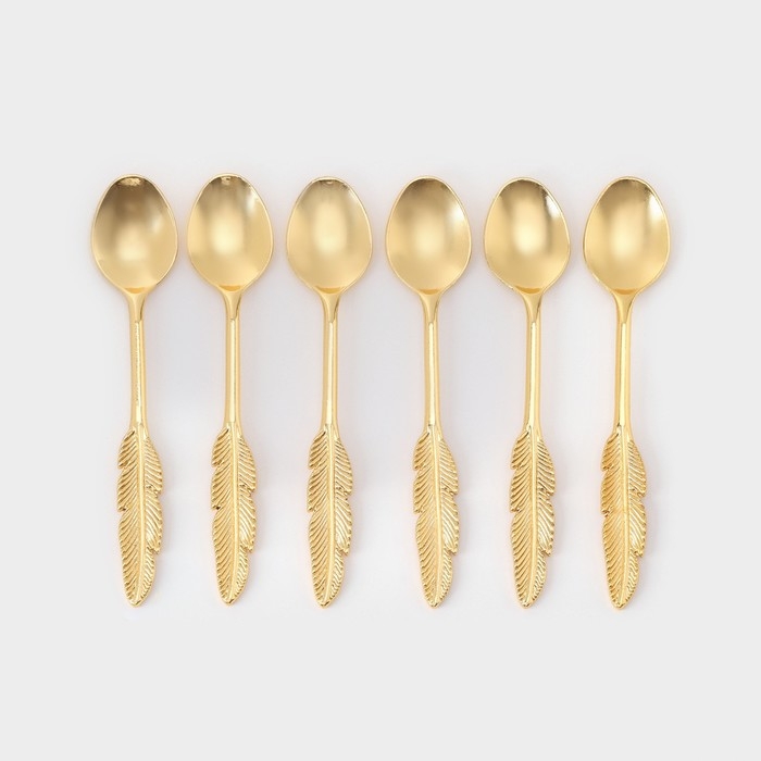 Набор ложек на подставке &laquo;Авалон. Перо&raquo;, 5,5&times;5,5&times;7,5 см, 6 шт, цвет золотой