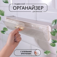 Органайзер для хранения, навесной, 1 секция, с клеевой основой и крючками, 38,7 × 8,5 × 6,5 см, цвет полупрозрачный/белый Органайзер для хранения, навесной, 1 секция, с клеевой основой и крючками, 38,7 × 8,5 × 6,5 см, цвет полупрозрачный/белый